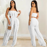 Party Pants Suits Pure Color Mesh See-through Pleated Vest Waist Pants Two-Piece Set for Women