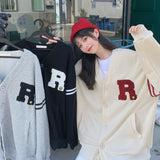 White Varsity Jacket Autumn College Style Letter Embroidered Cardigan Sweater Thin Men and Women Casual Jacket