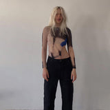 Music Festivals Rave Outfits Girls Tops Fall Women's Clothing Fashion round Neck Long Sleeve Sexy T-shirt