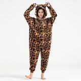 Hoodies Blankets Autumn and Winter Leopard Print Cartoon Animal Jumpsuit Fleece-Lined Thickened Cute