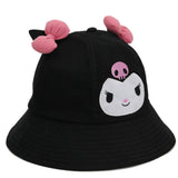 My Melody Hat Little Devil Bucket Hat Cute Girl Heart Bow Cartoon Black Bucket Hat Sun Hat Kulomi