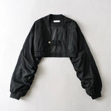 Women Fall Fall Two-Color Jacket Coat Sleeve Pleated Loose Top