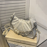 Sling Bags Pearl Chain Shoulder Pleated Crossbody Handbag