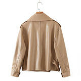 Women Fall Fall Three-Color Handsome Leather Coat Big Lapel Long Sleeve Top