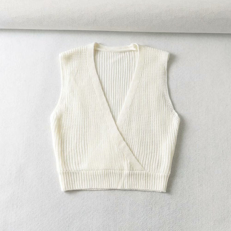 Women Fall Outfits Fall V-neck Cross Vest Slim Fit Short Vest