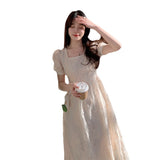 Daisy Buchanan Dress Retro Gentle Square Collar Knitted Slimming Dress