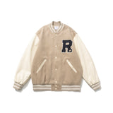 Vintage Letterman Jacket Autumn Color Matching Word Labeling Flower Baseball Uniform