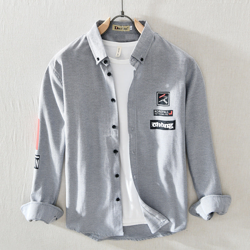White Work Shirts Spring/Summer Men's Casual Printed Long-Sleeved Shirt