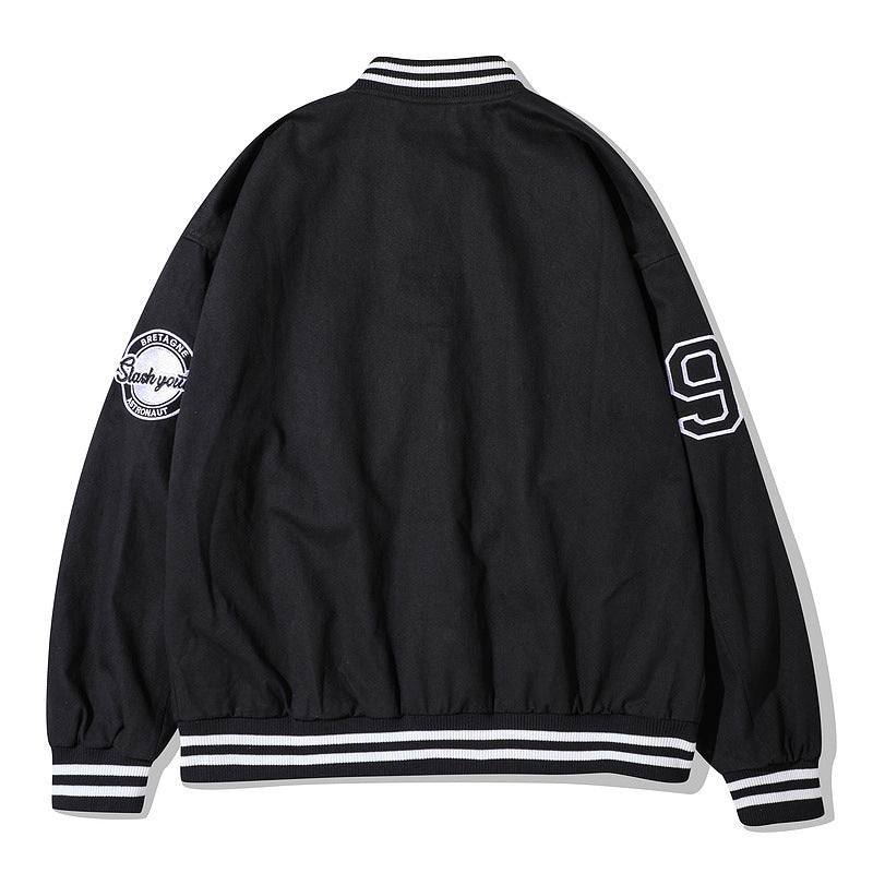 Mens Fall Outfits Embroidered Letters Armband High Street Retro Baseball Uniform Male and Female Couples Wear Jacket Jacket