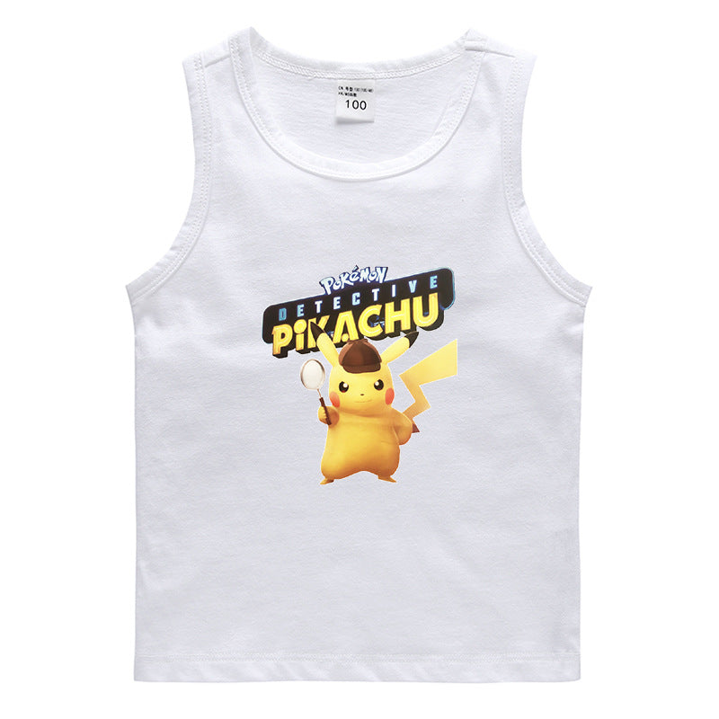 Children Pokemon Pikachu T Shirt Cotton Leisure Solid Color Sports Vest
