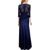 Cocktail Attire for Women Autumn and Winter Lace Dress round Neck Waist Trimming Hollow out Elegant Dress