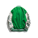 Green Varsity Jacket Autumn Casual Jacket Cityboy Color Matching Long Sleeve Letter Towel Embroidery Top for Men