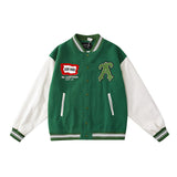 Green Varsity Jacket Autumn and Winter Flocking Embroidered Baseball Uniform Jacket Men and Women Street Stitching Jacket
