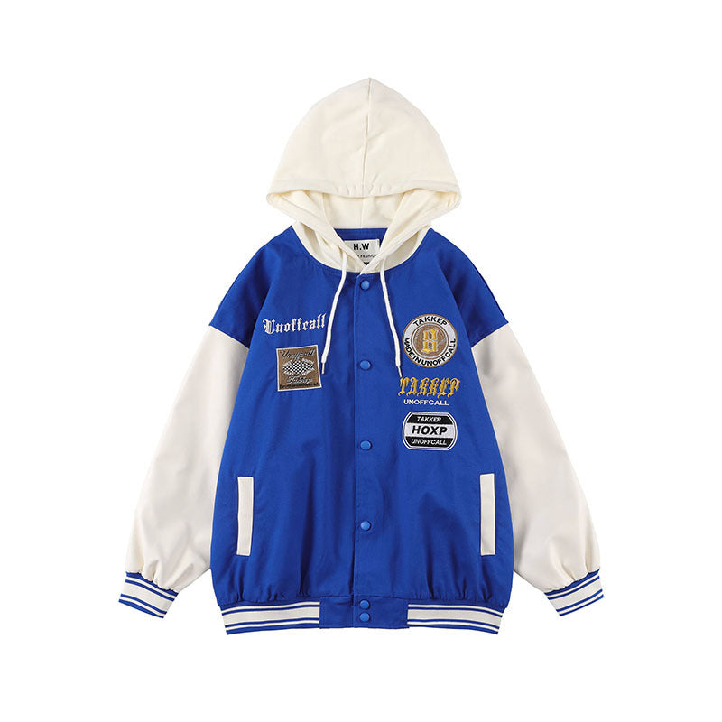 Baby Blue Varsity Jacket Vintage Baseball Uniform Hooded Jacket Men 'S Embroidery Multi-Color Coat