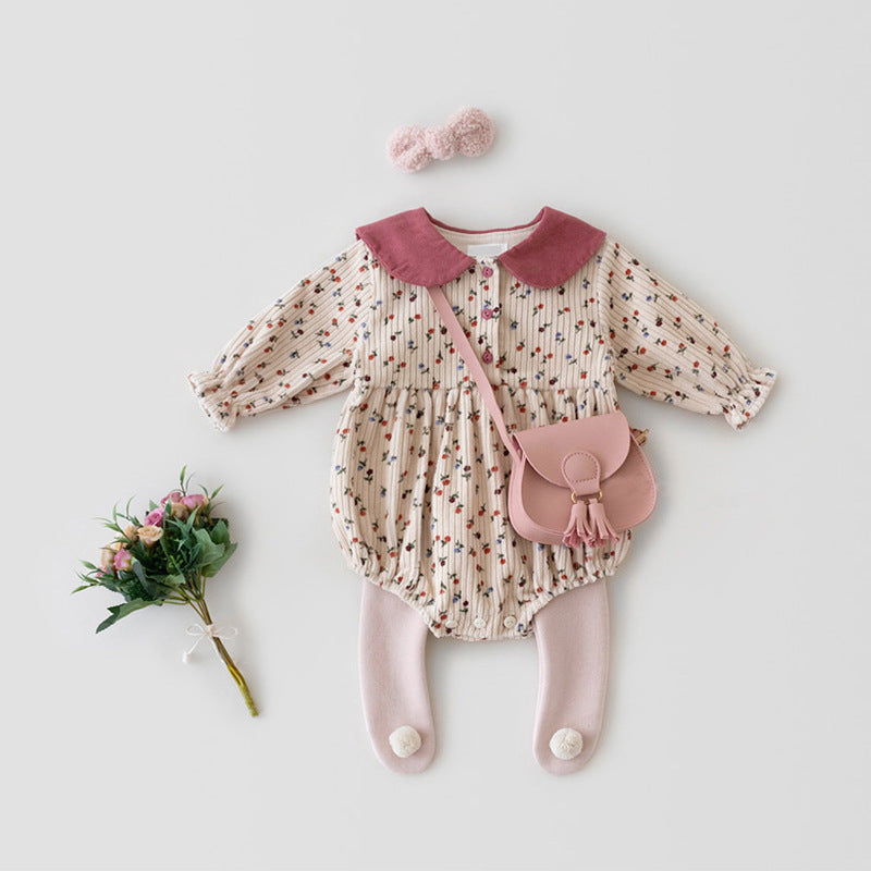 Spring Rompers Corduroy Floral Baby Cute Rompers Outwear