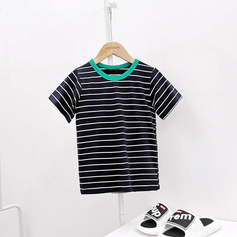 Children T Shrits Men's Summer Striped Short Sleeve T-shirt Short Sleeve