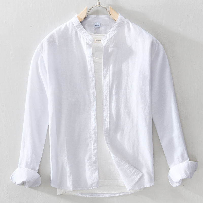 White Work Shirts Autumn Cotton and Linen Men Long Sleeve Shirt Top