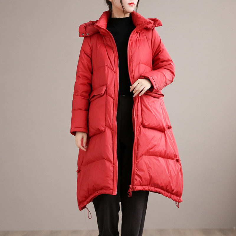Women Winter Coats Puffer Jacket Down Coat Lightweight Down Jacket Ladies Hooded Mid-Length White Duck Down Coat