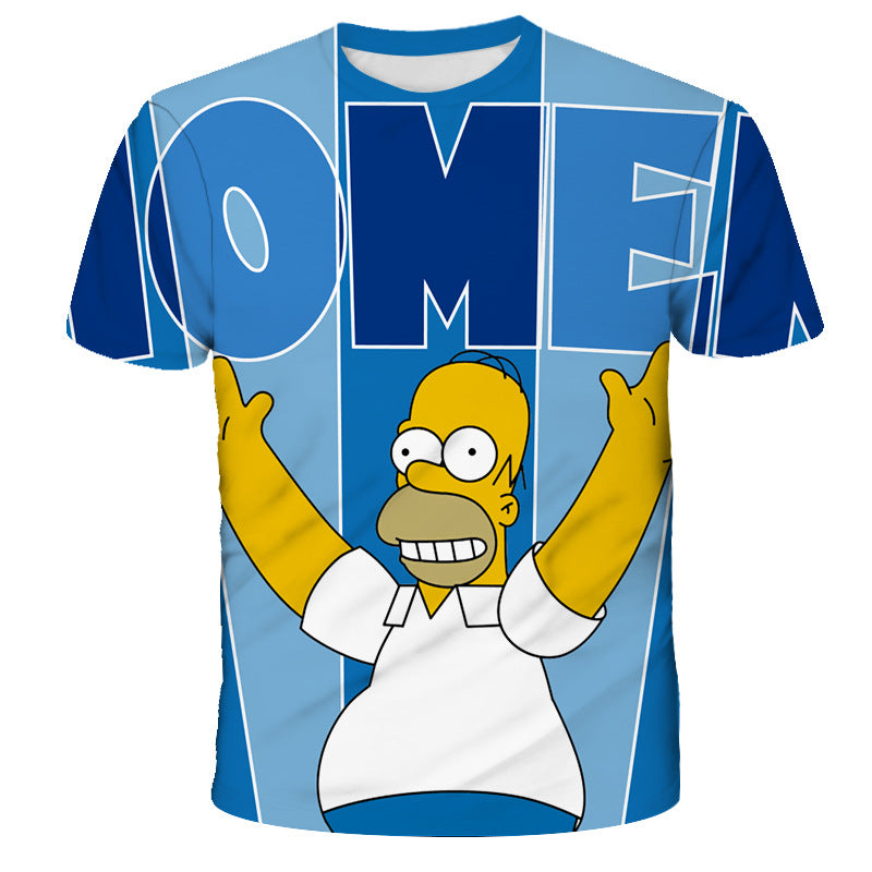 Homer Simpson Shirt Summer Cartoon Anime Print Casual round Neck Short Sleeve