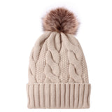 Women Winter Hats Winter Knitted Hat Fur Ball Solid Color Thickened Sleeve Cap