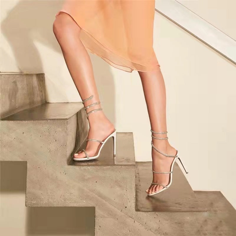 Nude Block Heel Peep Toe Stiletto Sandals