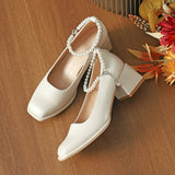 Nude Block Heels Closed Toe Women's Shoes Fall Fashion Low-Cut Square Toe