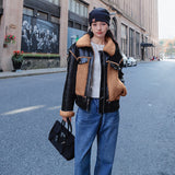 Cute Leather Jacket Motorcycle Jacket Women's Autumn Winter Berber Fleece Short Loose Pu Washed Leather Coat