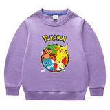 Children Pokemon Pikachu Hoodie Crew Neck Sweater Cotton