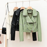 Women PU Leather Jacket Biker Motorcycle Coat Spring and Autumn Loose Motorcycle Lapel Rivet Pu Pique