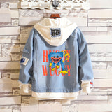 Comic Denim Jacket Men and Women Fashion Hooded Denim Jacket Spring and Autumn