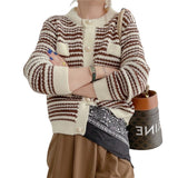 Preppy Aesthetic Sweater Spring and Autumn Knitted Cardigan Women Vintage Stripe