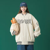 Beige Varsity Jacket Baseball Jacket Women's Retro Spring and Autumn Student Loose Leisure All-Matching Autumn Wear Jacket