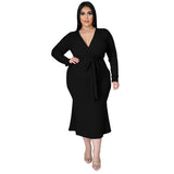 Nina Parker plus Size Dresses Dress Sexy V-neck Long Sleeve Narrow