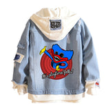 Comic Denim Jacket Men and Women Fashion Hooded Denim Jacket Spring and Autumn