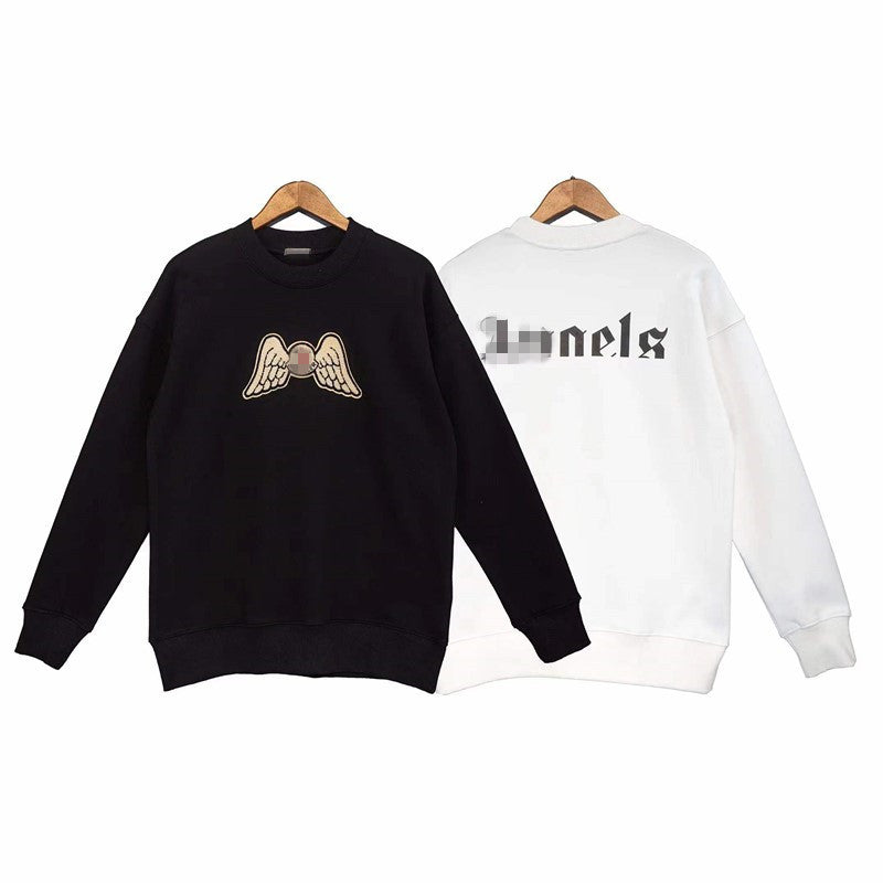 Palm Angels Sweatshirts Feather Wings Embroidered Crew Neck Long Sleeve Sweater for Men