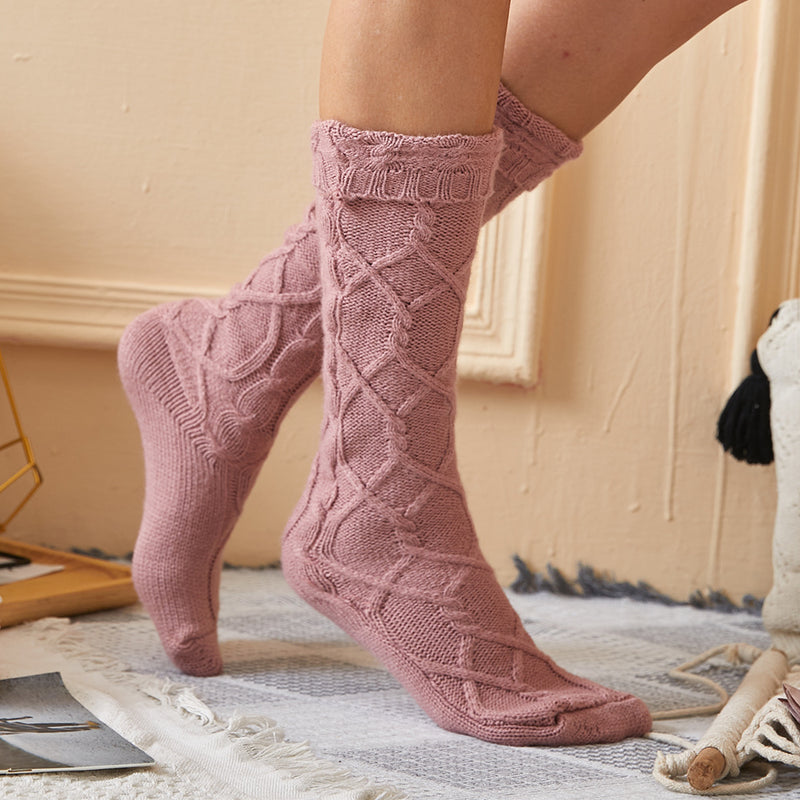 Winter Chunky Cable Thick Knit Thigh High Socks Long Stockings Boot Adult Bunching Socks Female