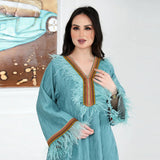 Nina Parker Black Dress Ribbon Feather Pleated Dress Muslim Robe