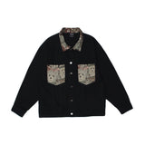 Men Denim Coat Jean Jackets Cartoon Bear Print Patchwork Denim Jacket Men Loose Lapels Jacket Denim Coat