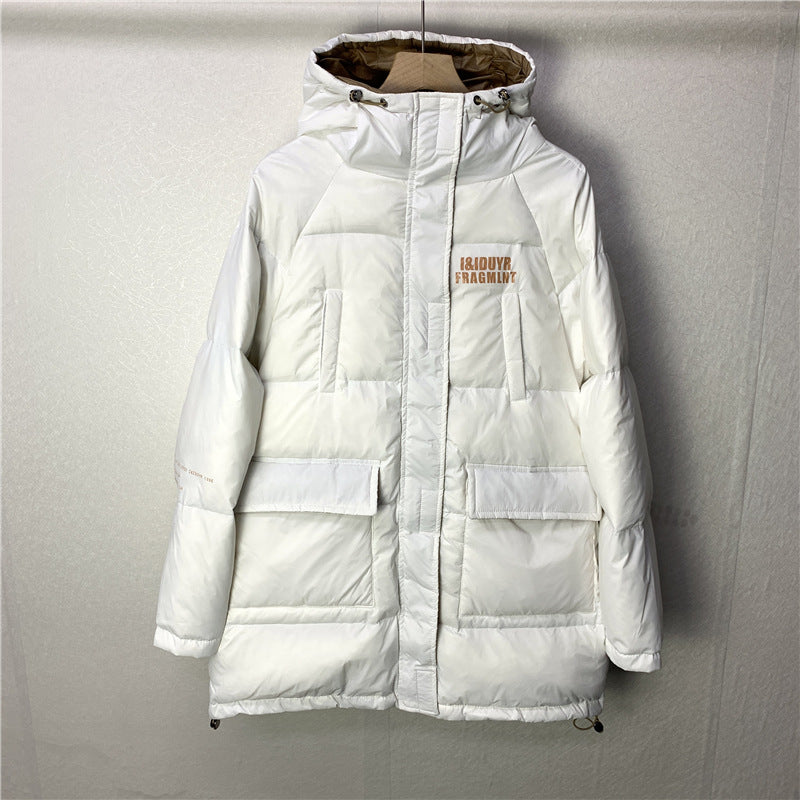 Women Winter Coats Puffer Jacket Down Coat Hooded Down Jacket Women's Mid-Length Thickened White Duck Down