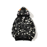 Shark Print Hoodie Shark Head Embroidery Luminous Spot Camouflage Double Hood Brushed Hoody Men And Women