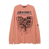 Mens Fall Outfits Loose Long Sleeve round Neck T-shirt I Flame Print Oversize Bottoming Shirt for Men and Women