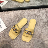 Finn Chain Pointed Toe Mule Summer Metal Buckle Soft Bottom Soft Leather Open Toe Slippers