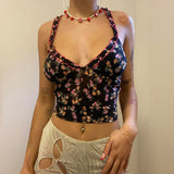 Women Rave Outfits Tops Heartbreak Flower Camisole Women's Outer Wear Sexy V-neck
