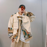 Cream Color Varsity Jacket Vintage Embroidery Overalls