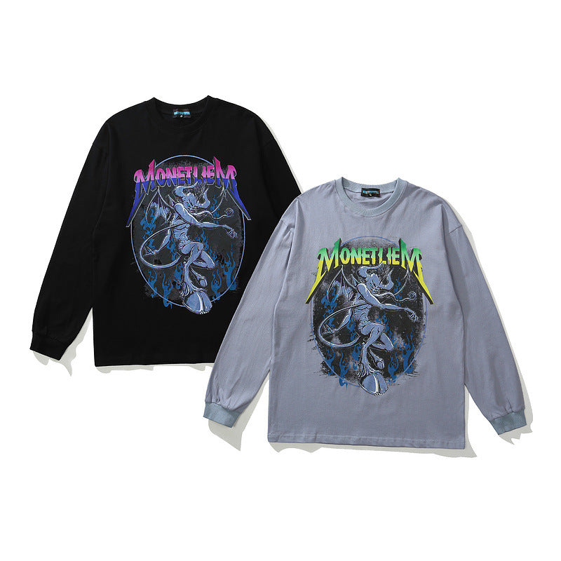 Mens Fall Outfits Printed Men's and Women's Long Sleeves T-shirt Loose Casual Top Sweater