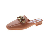 Finn Chain Pointed Toe Mule Shoes Slippers Women's Low Heel Flip-Flops Closed Toe Half Slippers