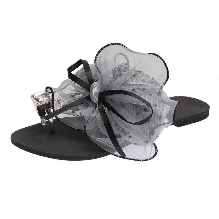 Women Open Toe Sands Flats Plus Size Fashion Bowknot Toe Covering Flat-Heeled Sandals