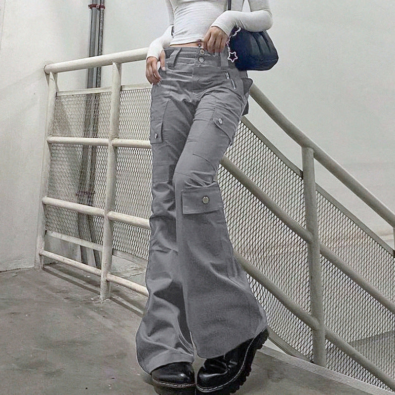 Julia Fox Low Rise Trousers Gray Overalls Loose Straight Jeans