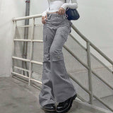 Julia Fox Low Rise Trousers Gray Overalls Loose Straight Jeans