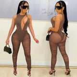 Party Pants Suits Sexy Nightclub Solid Color Sleeveless Mesh See-through Jumpsuit